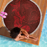 Hawaiian Monk Seal and Whale Beach Blanket Kakau Tribal Pattern Red Color