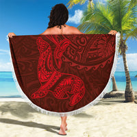 Hawaiian Monk Seal and Whale Beach Blanket Kakau Tribal Pattern Red Color