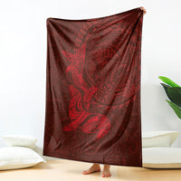 Hawaiian Monk Seal and Whale Blanket Kakau Tribal Pattern Red Color