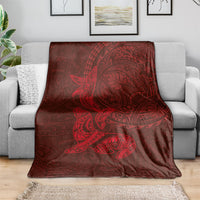 Hawaiian Monk Seal and Whale Blanket Kakau Tribal Pattern Red Color