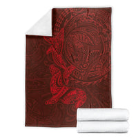 Hawaiian Monk Seal and Whale Blanket Kakau Tribal Pattern Red Color