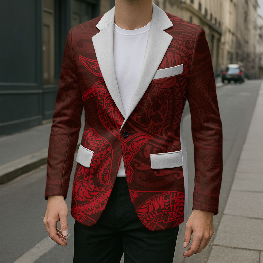 Hawaiian Monk Seal and Whale Blazer Kakau Tribal Pattern Red Color