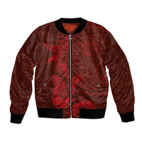 Hawaiian Monk Seal and Whale Bomber Jacket Kakau Tribal Pattern Red Color