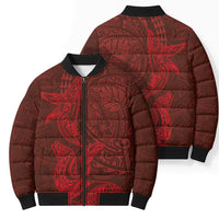 Hawaiian Monk Seal and Whale Bomber Puffer Jacket Kakau Tribal Pattern Red Color