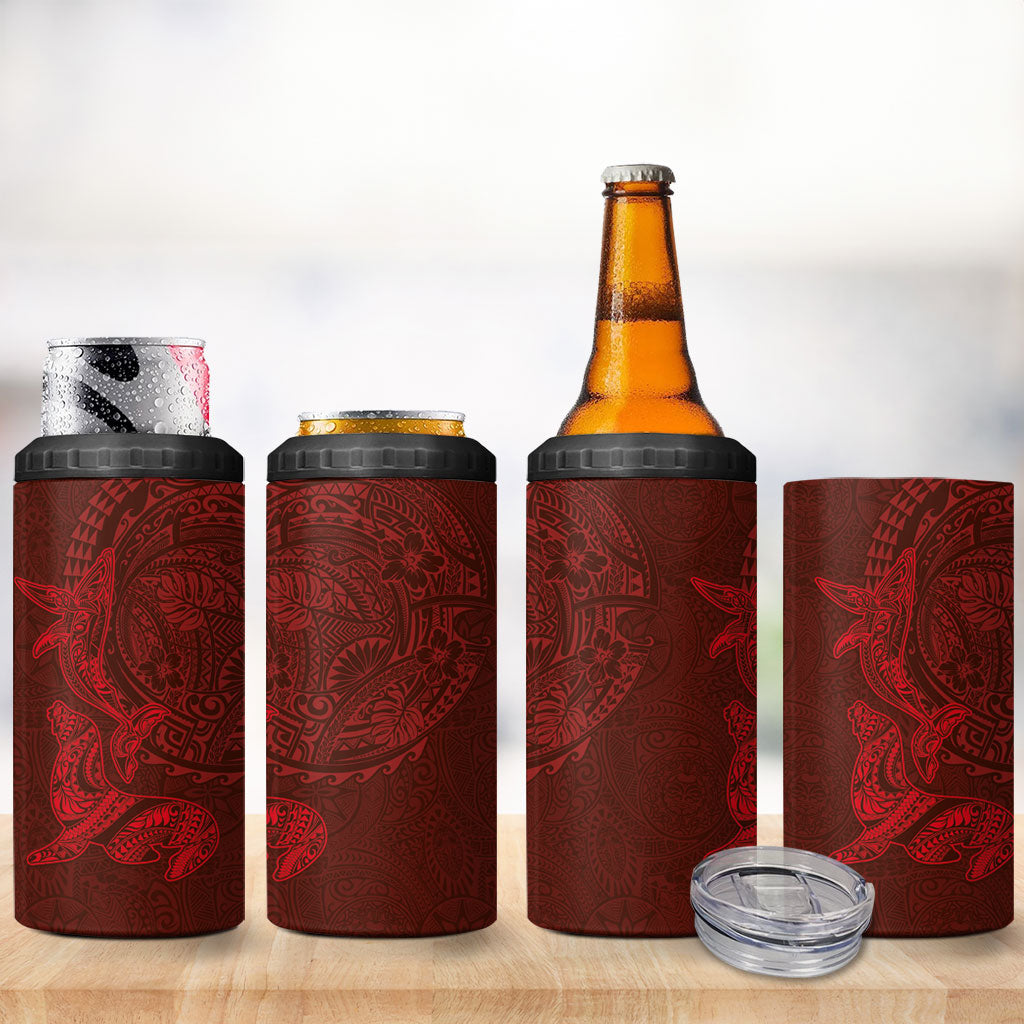 Hawaiian Monk Seal and Whale 4 in 1 Can Cooler Tumbler Kakau Tribal Pattern Red Color