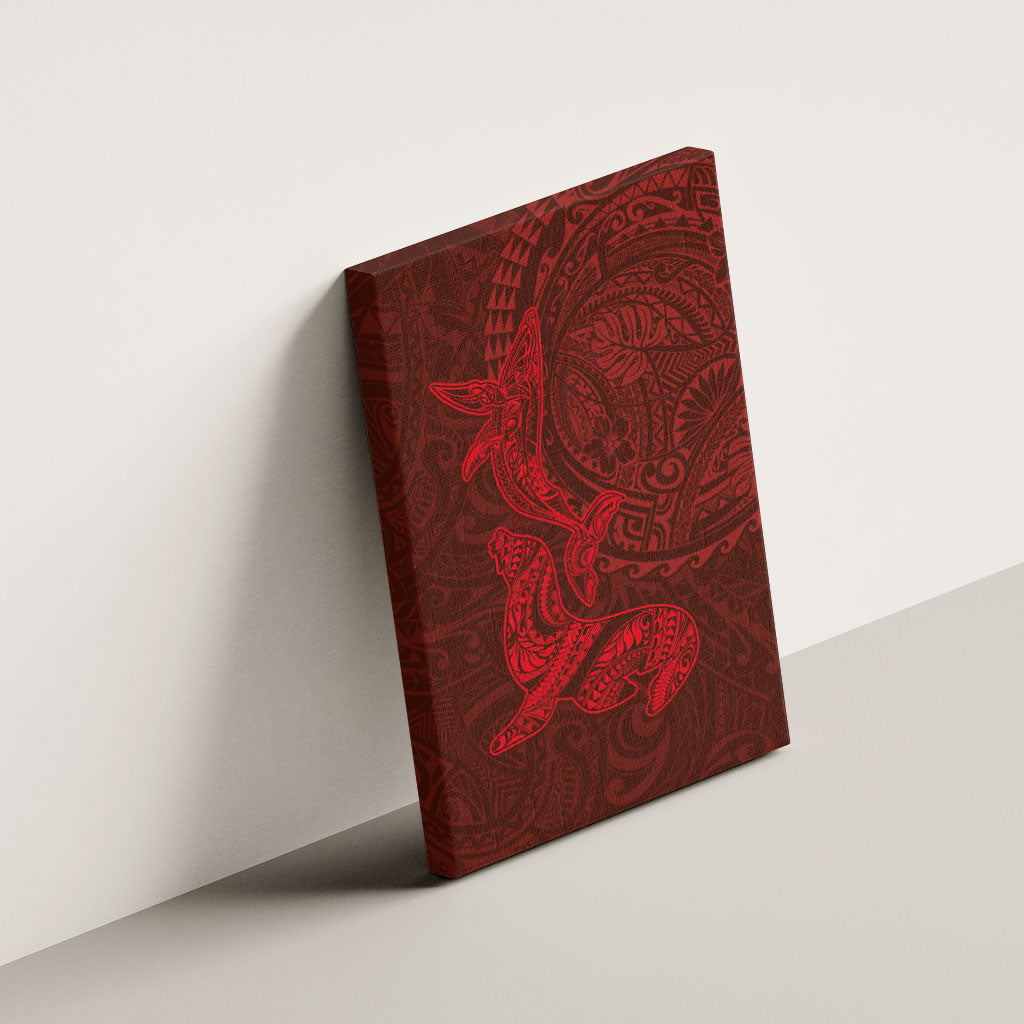 Hawaiian Monk Seal and Whale Canvas Wall Art Kakau Tribal Pattern Red Color