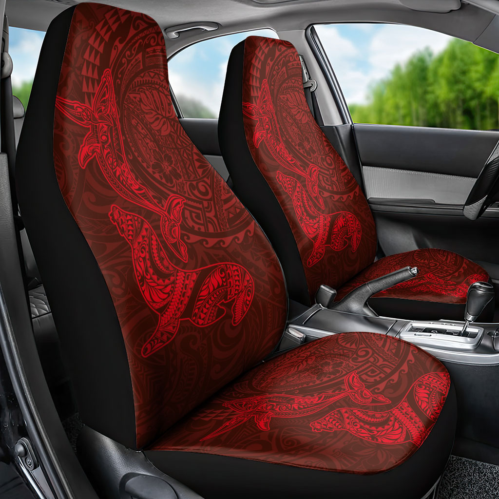 Hawaiian Monk Seal and Whale Car Seat Cover Kakau Tribal Pattern Red Color