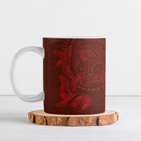 Hawaiian Monk Seal and Whale Ceramic Mug Kakau Tribal Pattern Red Color