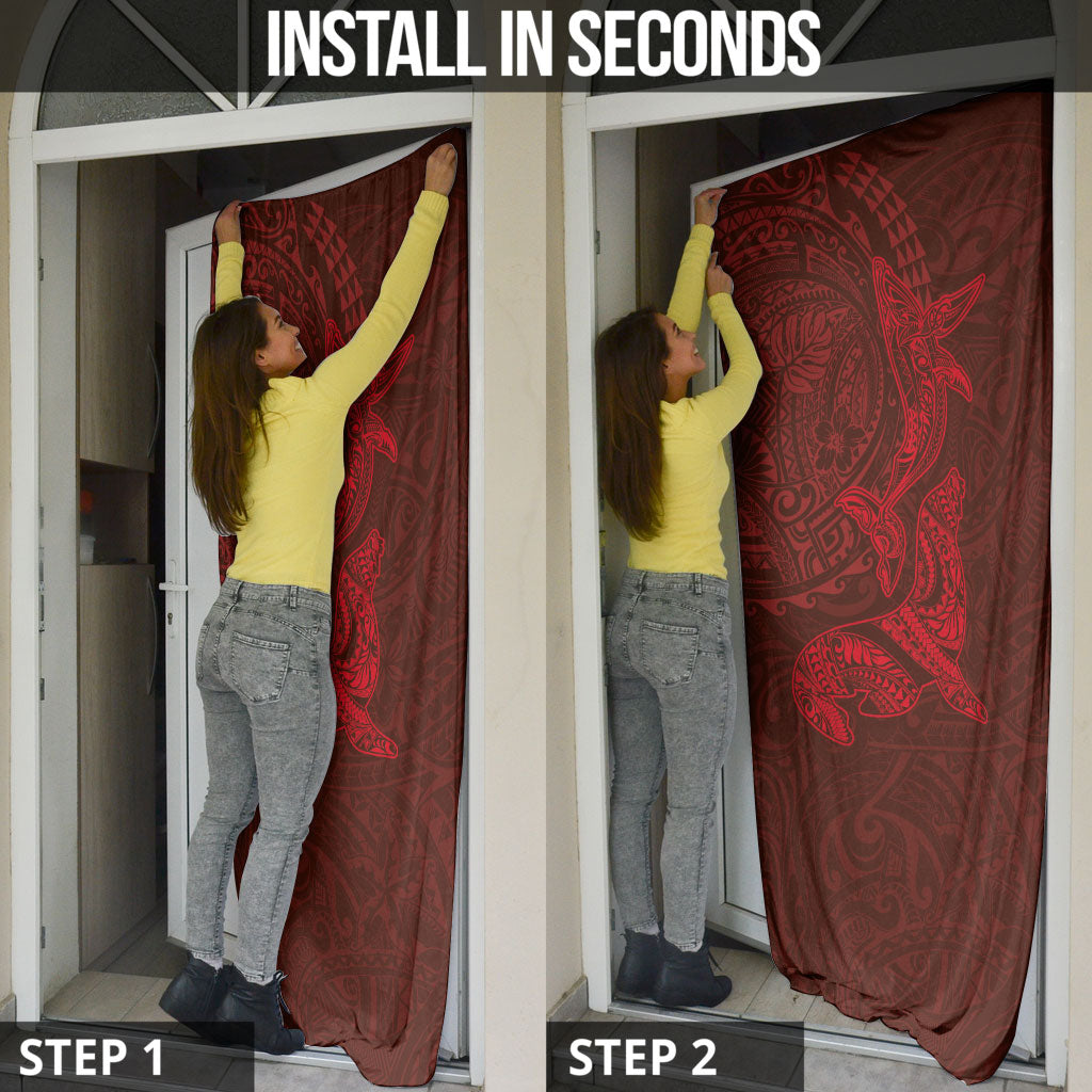 Hawaiian Monk Seal and Whale Door Cover Kakau Tribal Pattern Red Color
