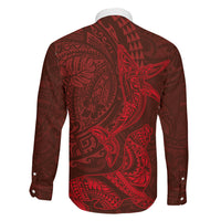 Hawaiian Monk Seal and Whale Family Matching Short Sleeve Bodycon Dress and Hawaiian Shirt Kakau Tribal Pattern Red Color LT03 - Polynesian Pride