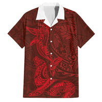 Hawaiian Monk Seal and Whale Family Matching Summer Maxi Dress and Hawaiian Shirt Kakau Tribal Pattern Red Color LT03 Dad's Shirt - Short Sleeve Red - Polynesian Pride