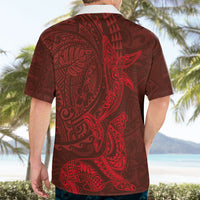 Hawaiian Monk Seal and Whale Hawaiian Shirt Kakau Tribal Pattern Red Color