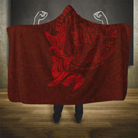 Hawaiian Monk Seal and Whale Hooded Blanket Kakau Tribal Pattern Red Color