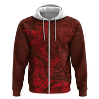 Hawaiian Monk Seal and Whale Hoodie Kakau Tribal Pattern Red Color LT03 Zip Hoodie Red - Polynesian Pride