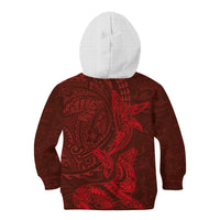 Hawaiian Monk Seal and Whale Kid Hoodie Kakau Tribal Pattern Red Color