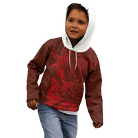 Hawaiian Monk Seal and Whale Kid Hoodie Kakau Tribal Pattern Red Color