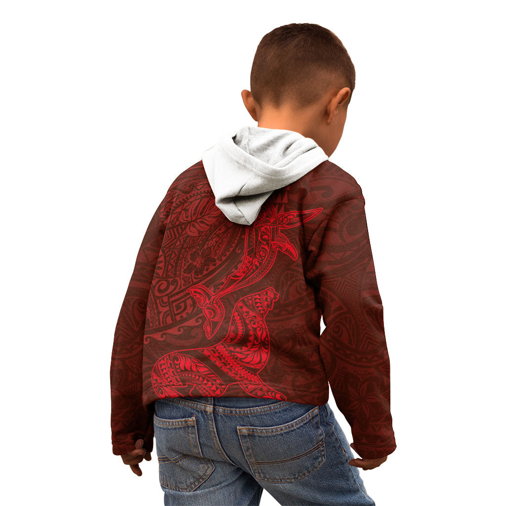 Hawaiian Monk Seal and Whale Kid Hoodie Kakau Tribal Pattern Red Color
