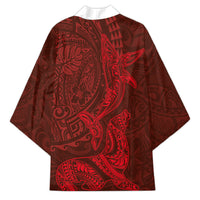 Hawaiian Monk Seal and Whale Kimono Kakau Tribal Pattern Red Color