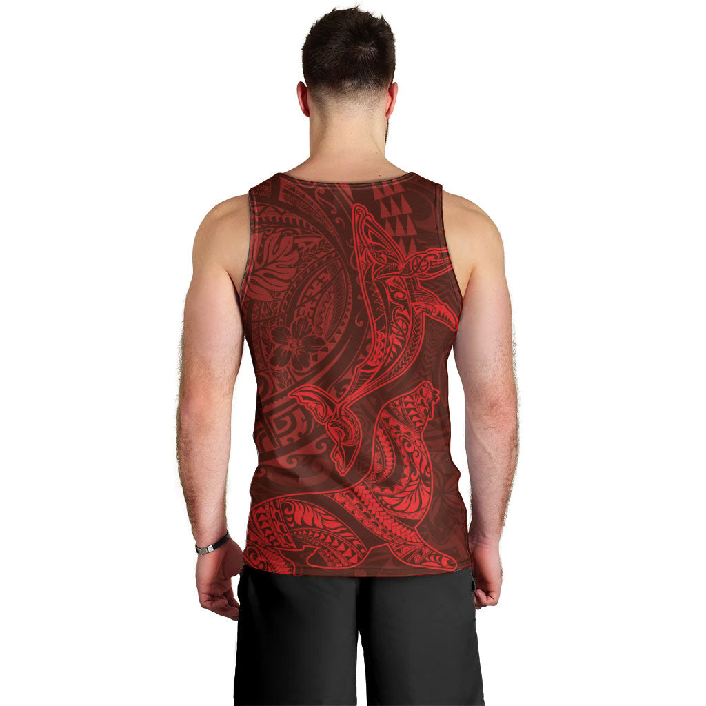Hawaiian Monk Seal and Whale Men Tank Top Kakau Tribal Pattern Red Color