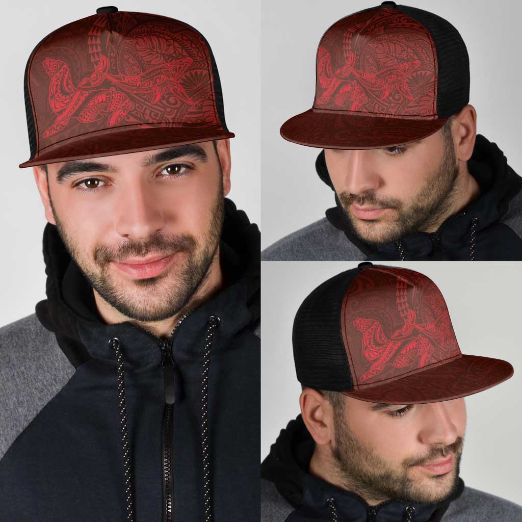 Hawaiian Monk Seal and Whale Mesh Trucker Cap Kakau Tribal Pattern Red Color