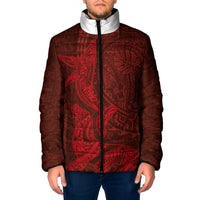 Hawaiian Monk Seal and Whale Padded Jacket Kakau Tribal Pattern Red Color