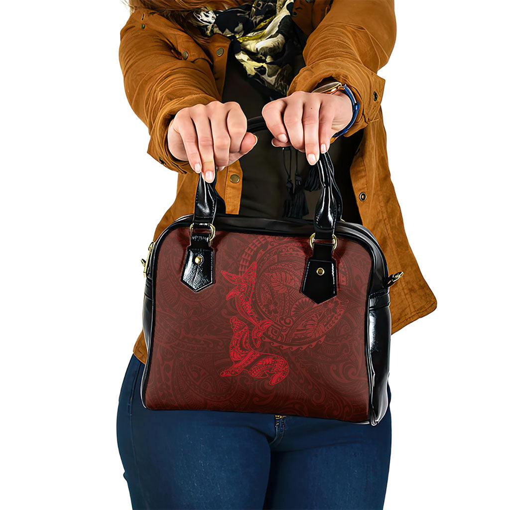 Hawaiian Monk Seal and Whale Shoulder Handbag Kakau Tribal Pattern Red Color