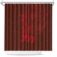 Hawaiian Monk Seal and Whale Shower Curtain Kakau Tribal Pattern Red Color