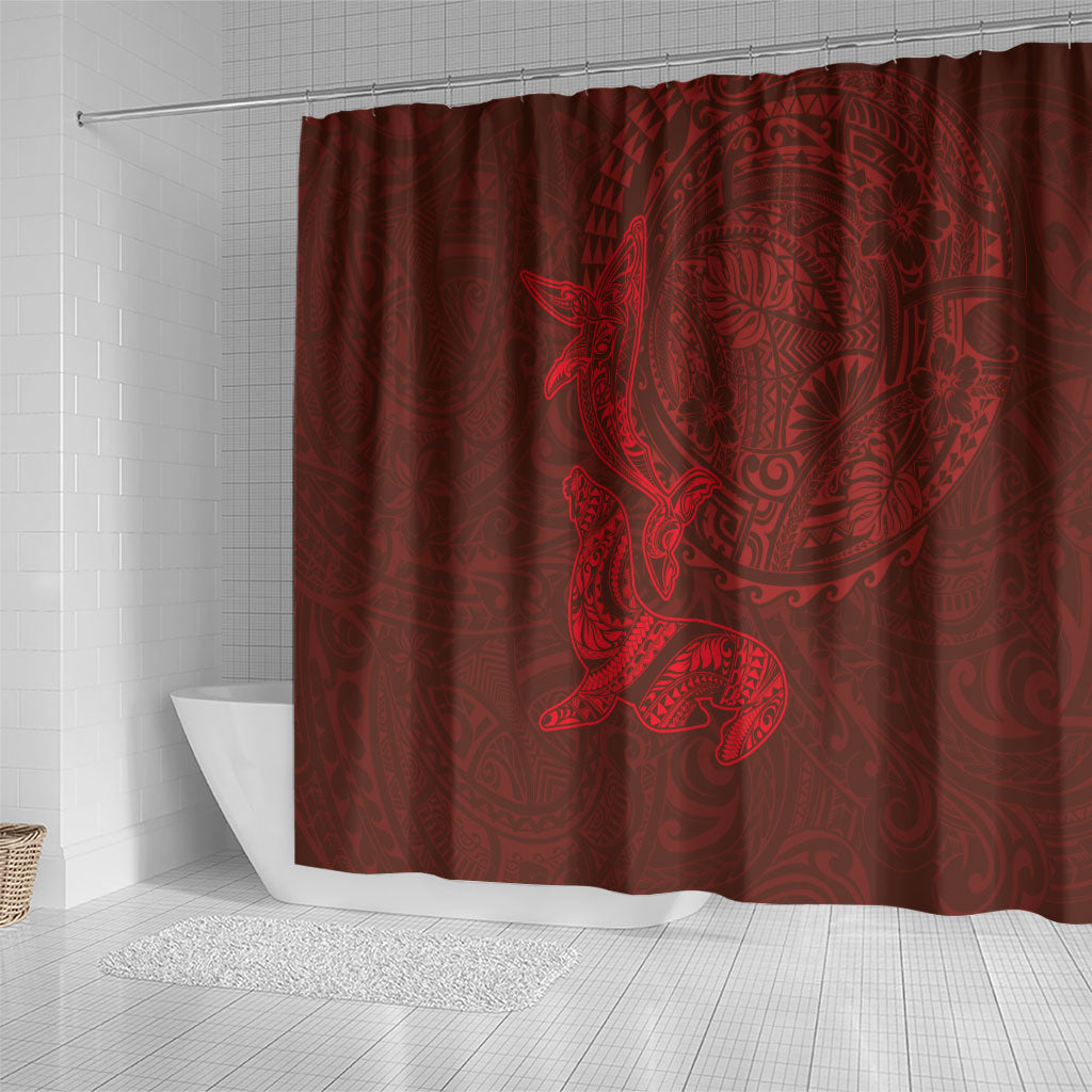 Hawaiian Monk Seal and Whale Shower Curtain Kakau Tribal Pattern Red Color