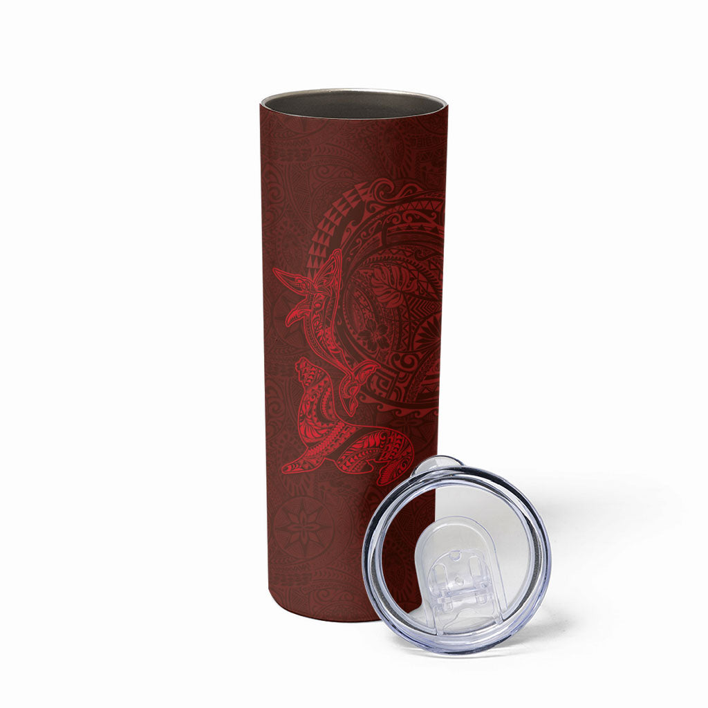 Hawaiian Monk Seal and Whale Skinny Tumbler Kakau Tribal Pattern Red Color