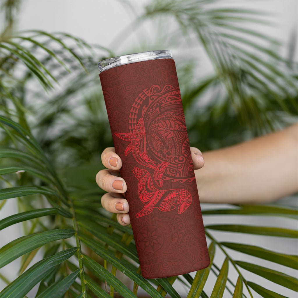 Hawaiian Monk Seal and Whale Skinny Tumbler Kakau Tribal Pattern Red Color