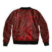 Hawaiian Monk Seal and Whale Sleeve Zip Bomber Jacket Kakau Tribal Pattern Red Color