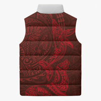 Hawaiian Monk Seal and Whale Sleeveless Puffer Jacket Kakau Tribal Pattern Red Color