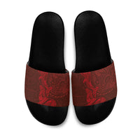 Hawaiian Monk Seal and Whale Slide Sandals Kakau Tribal Pattern Red Color