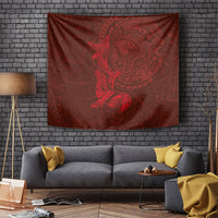 Hawaiian Monk Seal and Whale Tapestry Kakau Tribal Pattern Red Color