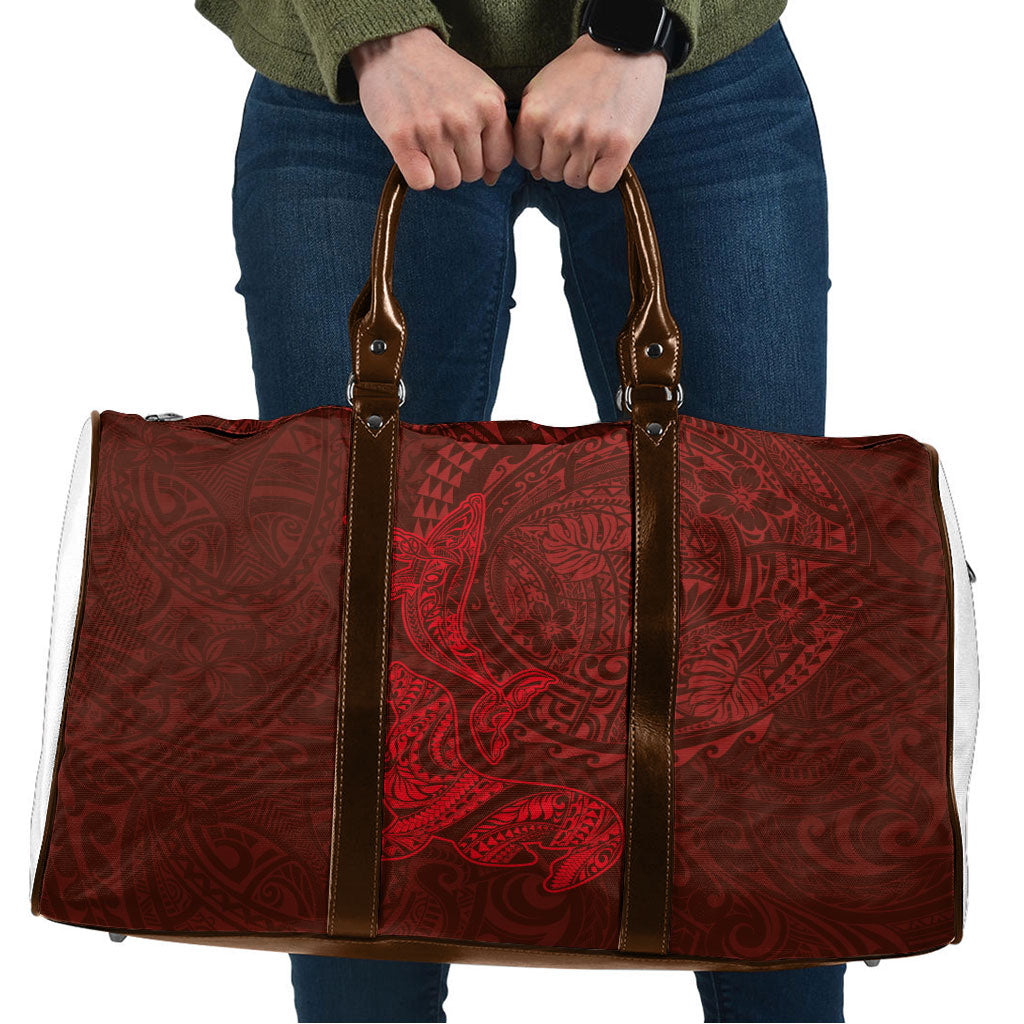 Hawaiian Monk Seal and Whale Travel Bag Kakau Tribal Pattern Red Color