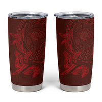 Hawaiian Monk Seal and Whale Tumbler Cup Kakau Tribal Pattern Red Color