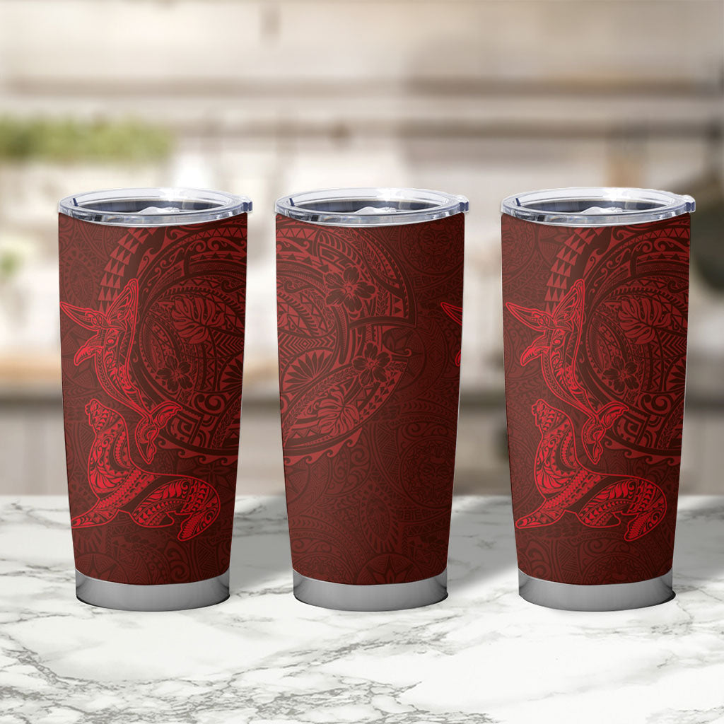 Hawaiian Monk Seal and Whale Tumbler Cup Kakau Tribal Pattern Red Color