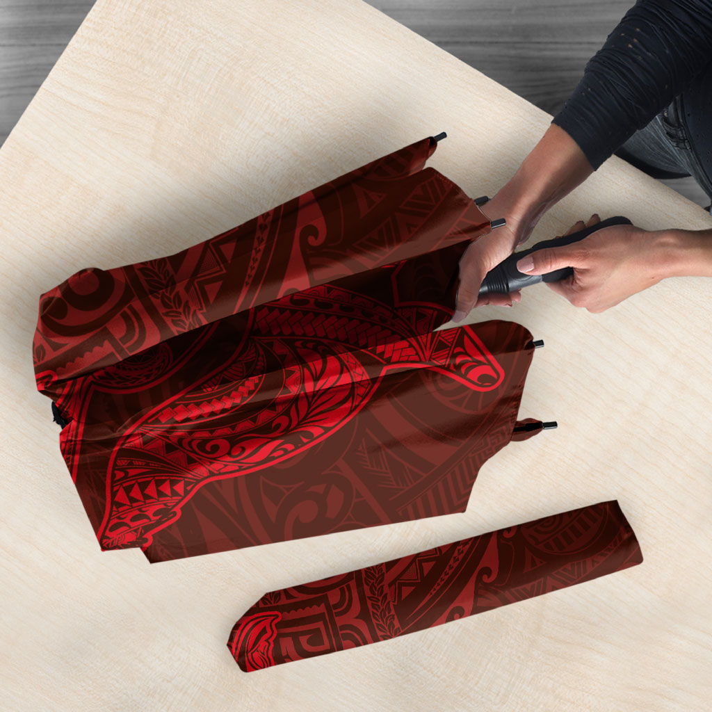 Hawaiian Monk Seal and Whale Umbrella Kakau Tribal Pattern Red Color