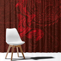Hawaiian Monk Seal and Whale Window Curtain Kakau Tribal Pattern Red Color