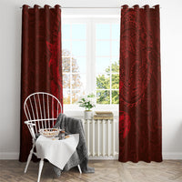 Hawaiian Monk Seal and Whale Window Curtain Kakau Tribal Pattern Red Color