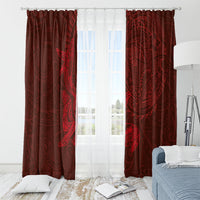 Hawaiian Monk Seal and Whale Window Curtain Kakau Tribal Pattern Red Color