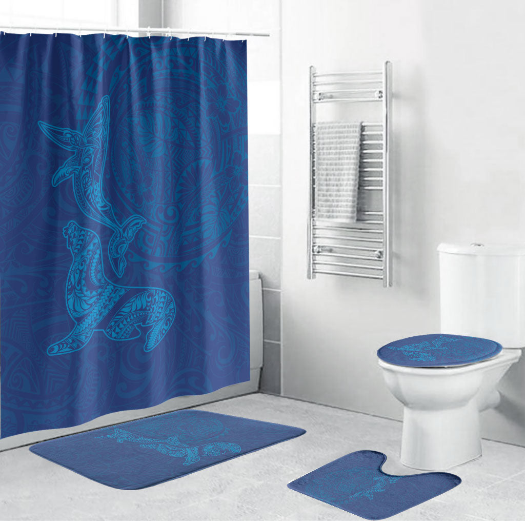 Hawaiian Monk Seal and Whale Bathroom Set Kakau Tribal Pattern Blue Color