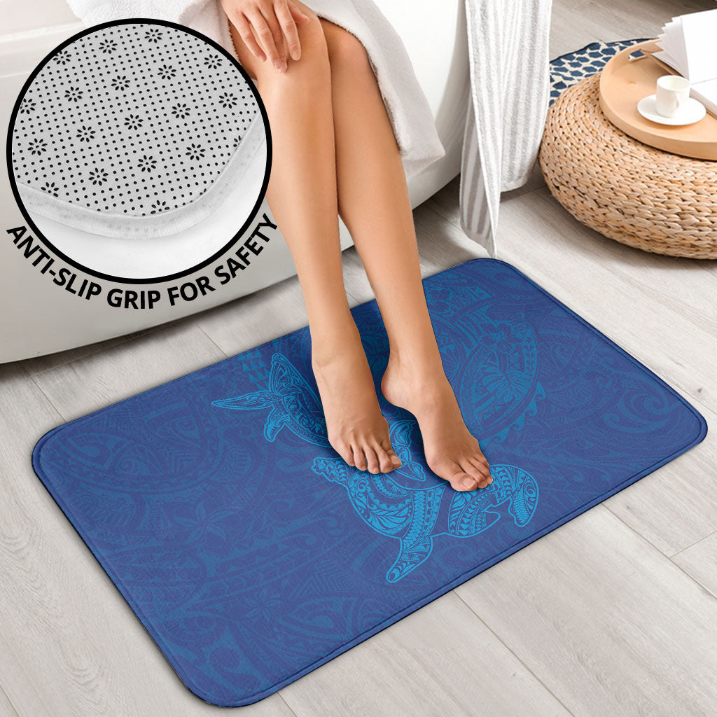 Hawaiian Monk Seal and Whale Bathroom Set Kakau Tribal Pattern Blue Color