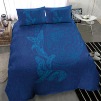 Hawaiian Monk Seal and Whale Bedding Set Kakau Tribal Pattern Blue Color