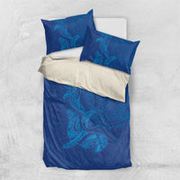 Hawaiian Monk Seal and Whale Bedding Set Kakau Tribal Pattern Blue Color