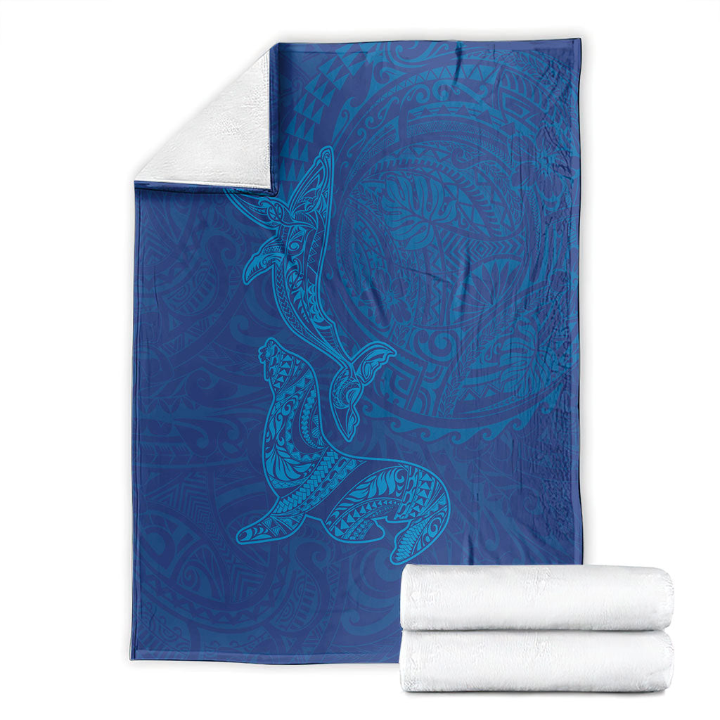 Hawaiian Monk Seal and Whale Blanket Kakau Tribal Pattern Blue Color