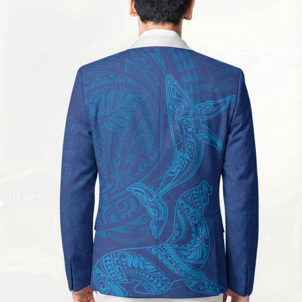 Hawaiian Monk Seal and Whale Blazer Kakau Tribal Pattern Blue Color