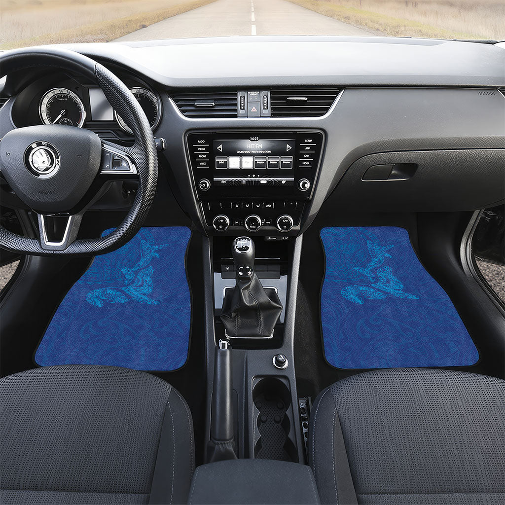 Hawaiian Monk Seal and Whale Car Mats Kakau Tribal Pattern Blue Color