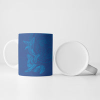 Hawaiian Monk Seal and Whale Ceramic Mug Kakau Tribal Pattern Blue Color