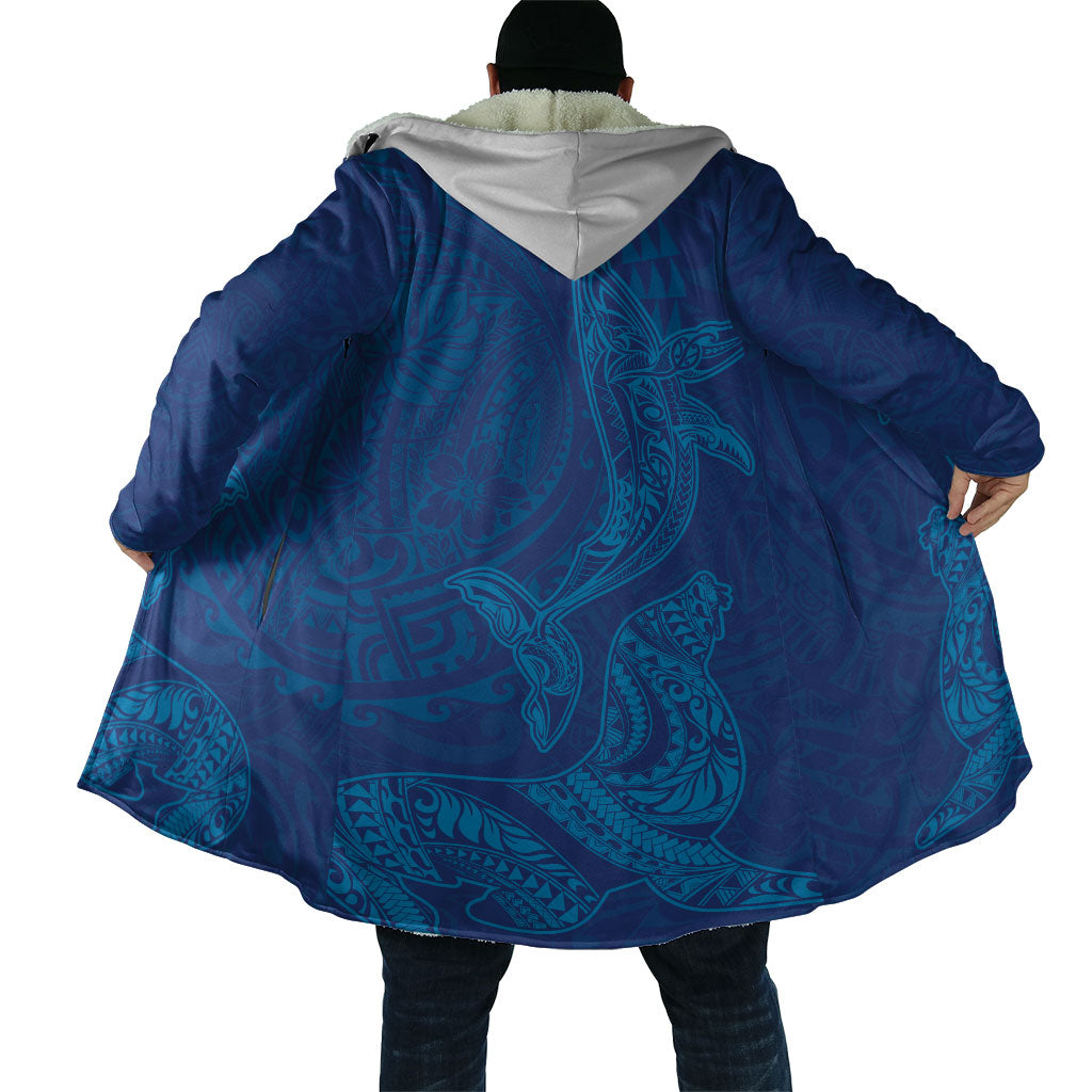 Hawaiian Monk Seal and Whale Cloak Kakau Tribal Pattern Blue Color
